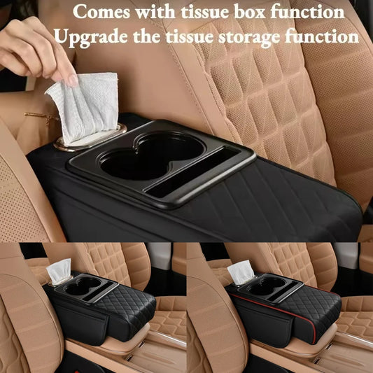 Auto Center Console Armrest Cushion With 2 Cup Holder PU Leather Armrest Pad Car Amrest Pillow Cover Height Pad Car Accessories