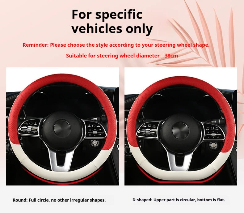 Steering Wheel Cover Breathable Non Slip Nappa Leather All Season Universal For Car Interior Wear Resistant Protective Cover