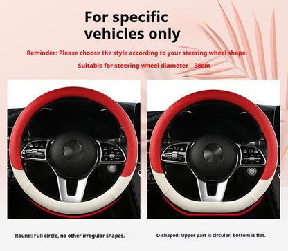 Steering Wheel Cover Breathable Non Slip Nappa Leather All Season Universal For Car Interior Wear Resistant Protective Cover