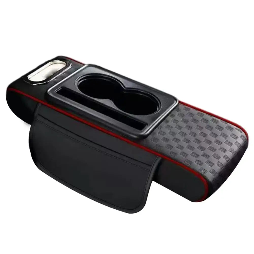 Car Center Console Height Increasing Armrest Cushion Multifunctional PU Leather Armrest Pad with Cup Holder Tissue Box Universal