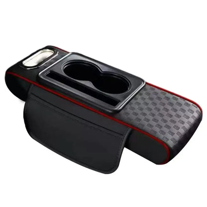 Car Center Console Height Increasing Armrest Cushion Multifunctional PU Leather Armrest Pad with Cup Holder Tissue Box Universal