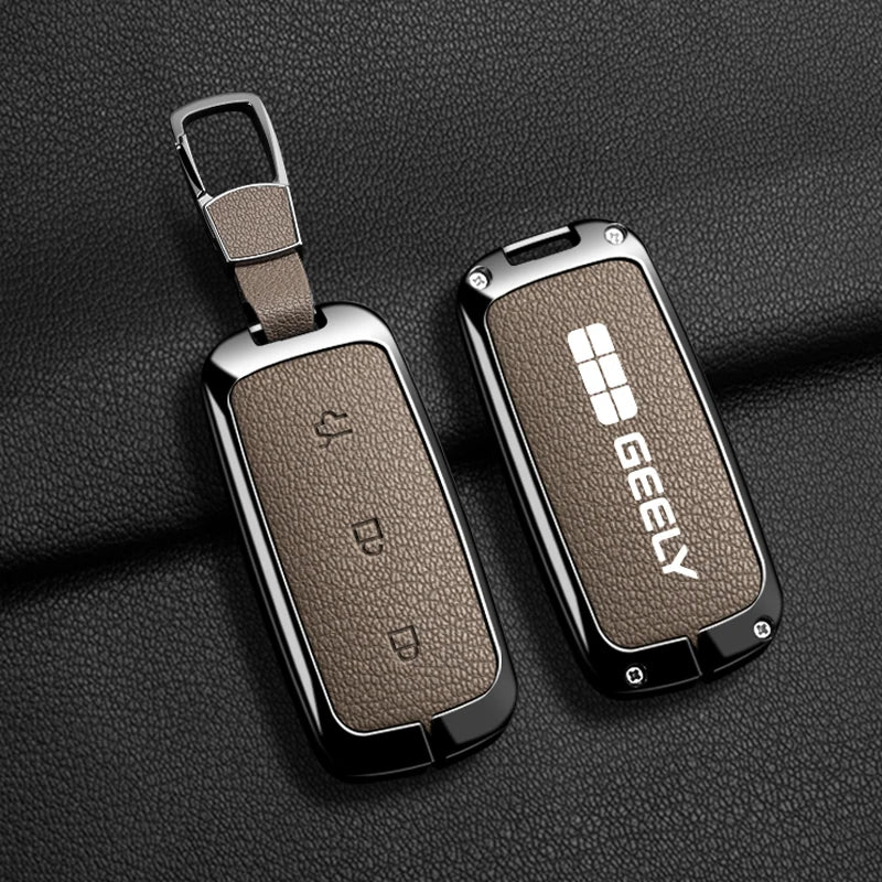 For Geely EX5 Metal Leather Car Key Case Full Cover Shell For Geely EX5 EM-i / ‌Starray EM-i / Galaxy L6/L7/E8/M9