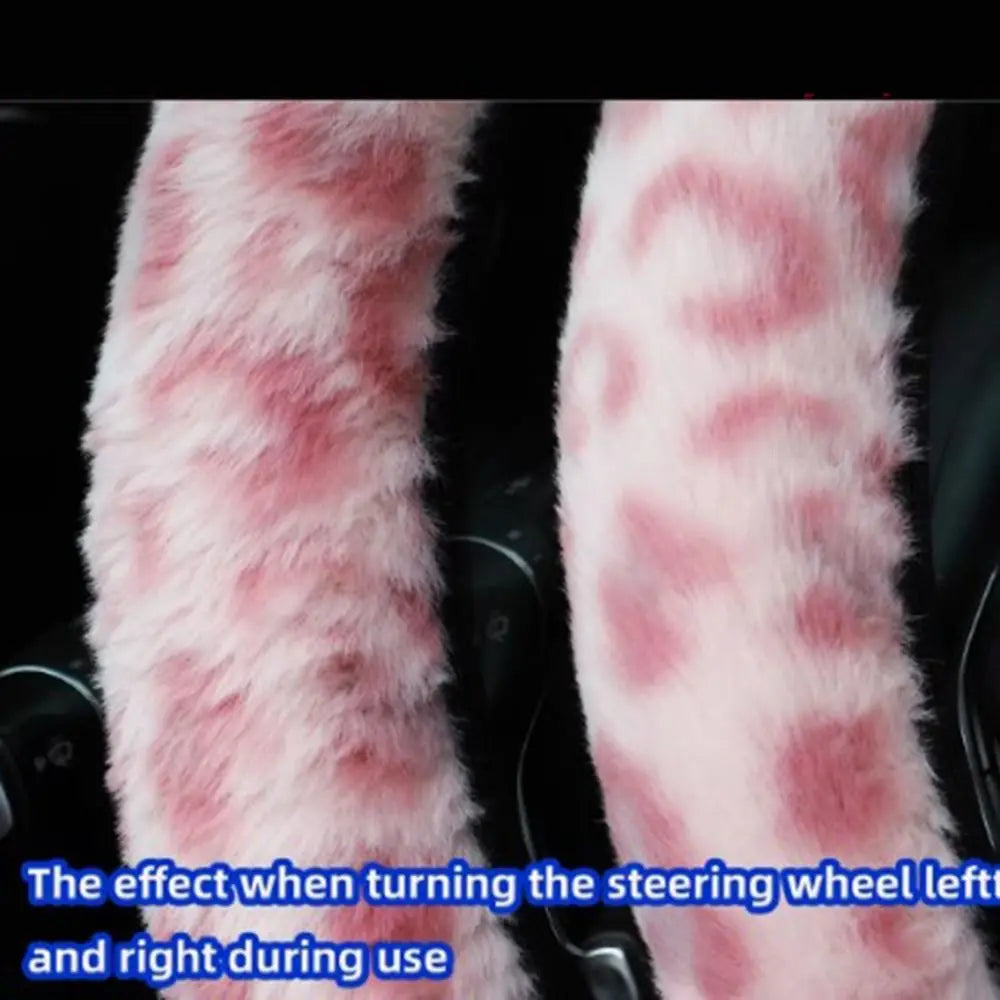 Leopard Steering Wheel Cover Winter Plush Soft Comfortable Fur Steering Wheel Cover 38cm Universal Car Steering Wheel Cover