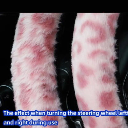 Leopard Steering Wheel Cover Winter Plush Soft Comfortable Fur Steering Wheel Cover 38cm Universal Car Steering Wheel Cover