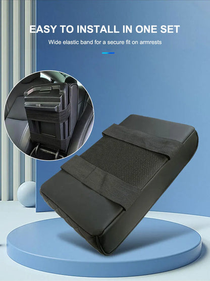 SEAMETAL Universal Car Center Console Armrest Pad PU Leather Armrest Heightening Cushion with 2 Cup Holders Storage Organizer
