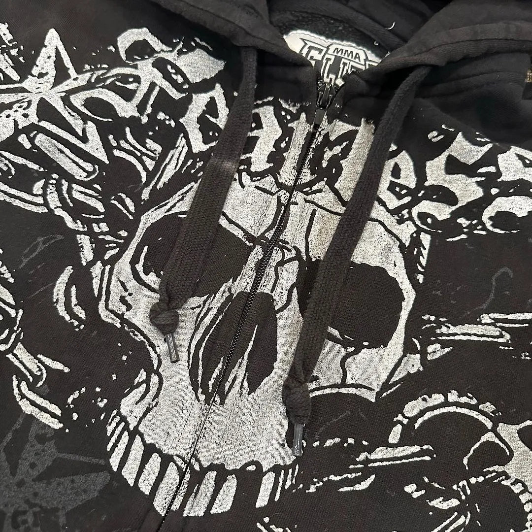 Y2k Pullover Hoodie Long Sleeved Oversize Vintage 90s Dark Skull Print Top Streetwear High Street Punk Clothing Top Sweatshirt