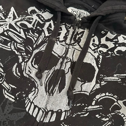 Y2k Pullover Hoodie Long Sleeved Oversize Vintage 90s Dark Skull Print Top Streetwear High Street Punk Clothing Top Sweatshirt