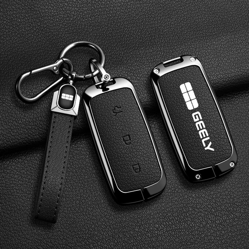 For Geely EX5 Metal Leather Car Key Case Full Cover Shell For Geely EX5 EM-i / ‌Starray EM-i / Galaxy L6/L7/E8/M9