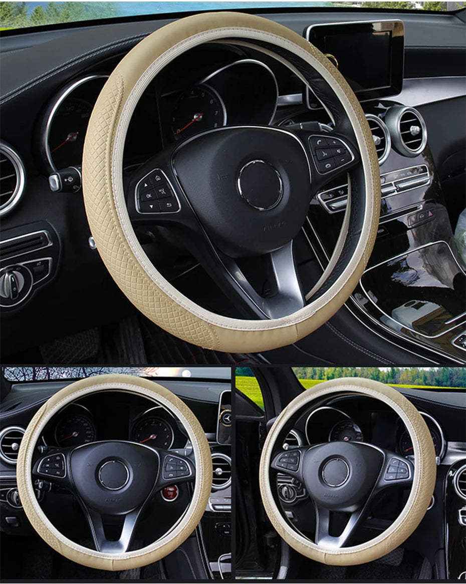 SEAMETAL 37-39CM Steering Wheel Cover Anti Slip Breathable Steering Cover Universal Microfiber Leather Steer Wheel Protector