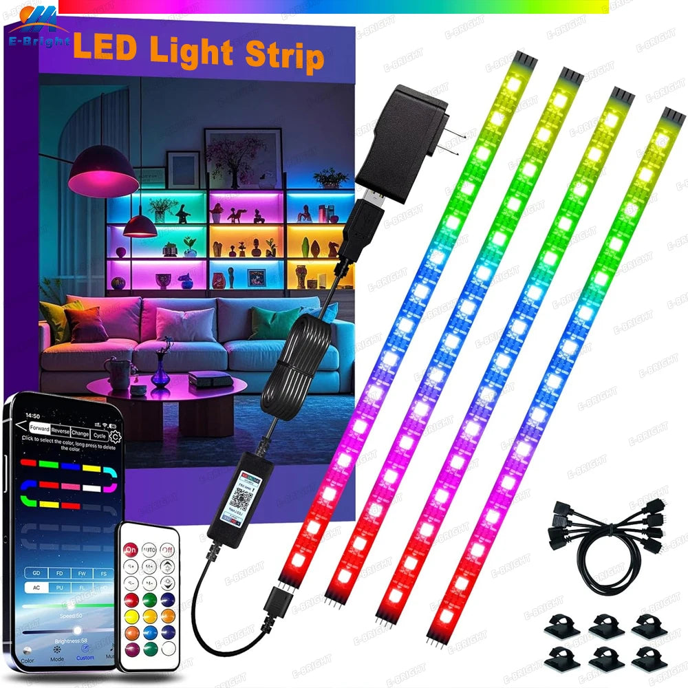 RGB Led Light Strip With APP & Remote Control, Multi-color Music Sync Changing Strip Lights for Cabinets Shelf TV Kitchen