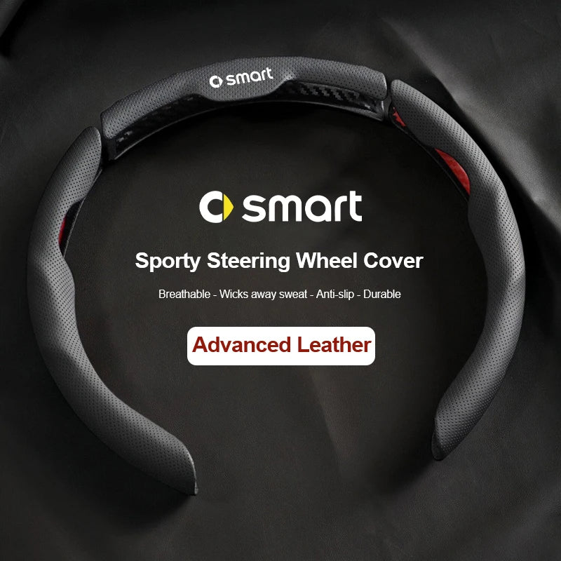 Sporty Steering Wheel Cover Advanced Leather Anti-Slip For Smart EQ Fortwo Forfour 453 451 452 450 454 Roadster Forjeremy
