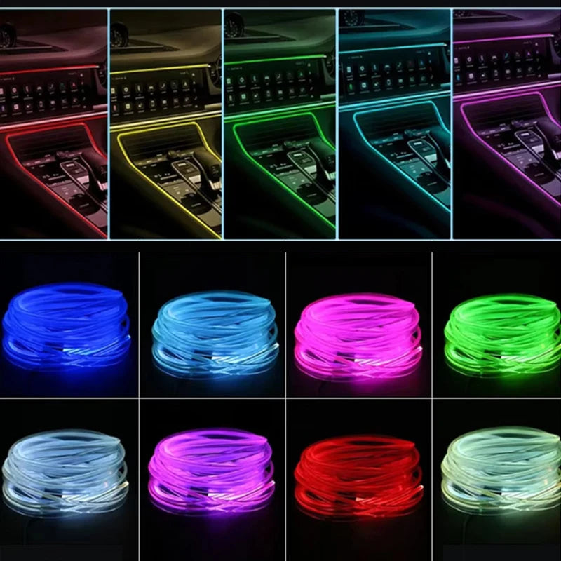 RGB Car Interior LED Light Strip Ambient Neon Invisible Light USB Fiber Optic Atmosphere Lamp Support Control Colorful