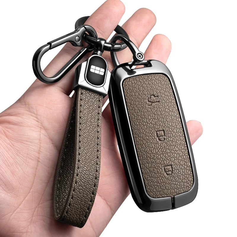For Geely EX5 Metal Leather Car Key Case Full Cover Shell For Geely EX5 EM-i / ‌Starray EM-i / Galaxy L6/L7/E8/M9