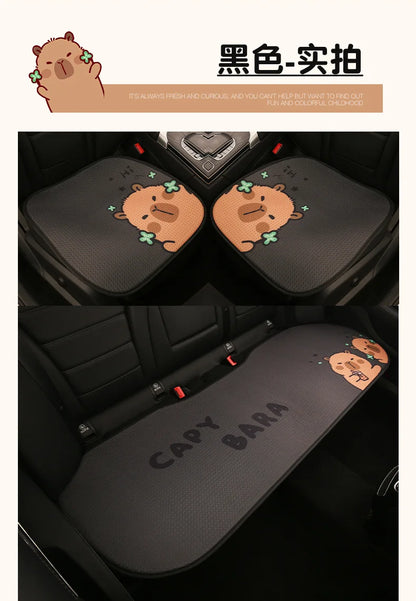 Universal Car Seat Covers Cute Capybara Design Comfortable Breathable Mesh Fabric Four Leaf Clover Pattern for All Seasons