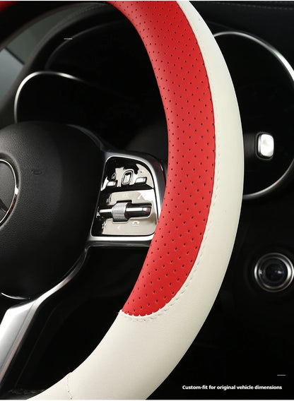 Steering Wheel Cover Breathable Non Slip Nappa Leather All Season Universal For Car Interior Wear Resistant Protective Cover