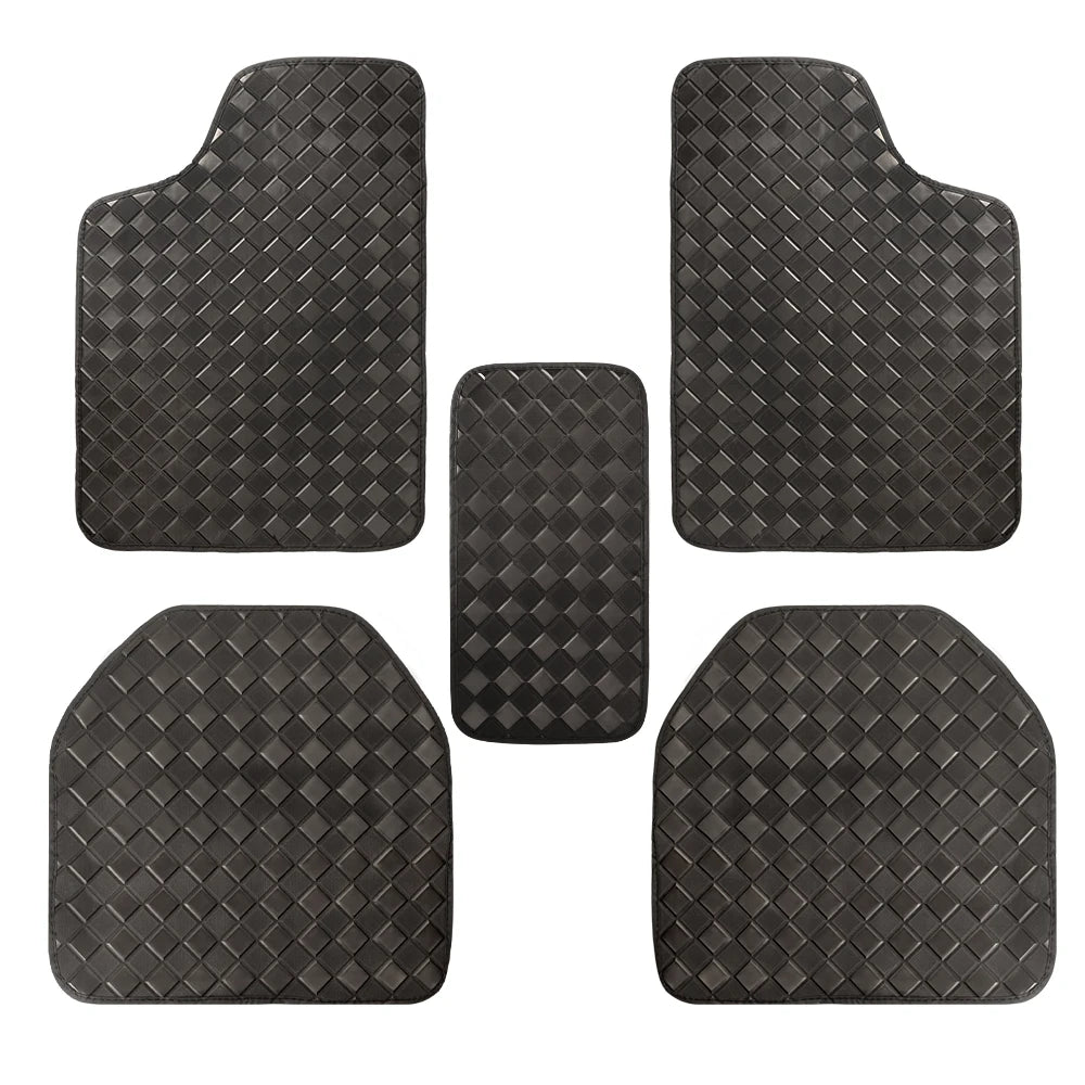 5 Pcs Universal Car Floor Mats Full Set Leather Front & Rear Seat Floor Liners All Weather Non-Slip Carpet Protector