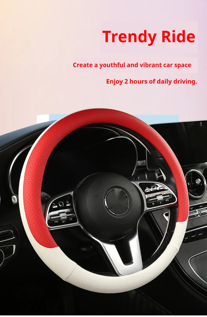 Steering Wheel Cover Breathable Non Slip Nappa Leather All Season Universal For Car Interior Wear Resistant Protective Cover