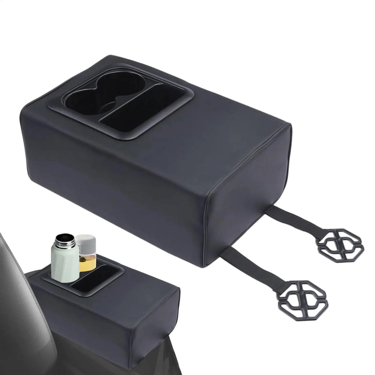 Armrest box booster pad Universal Rear Seat Armrest Console Box with Cup Holders Backseat Center Console with Double Pockets