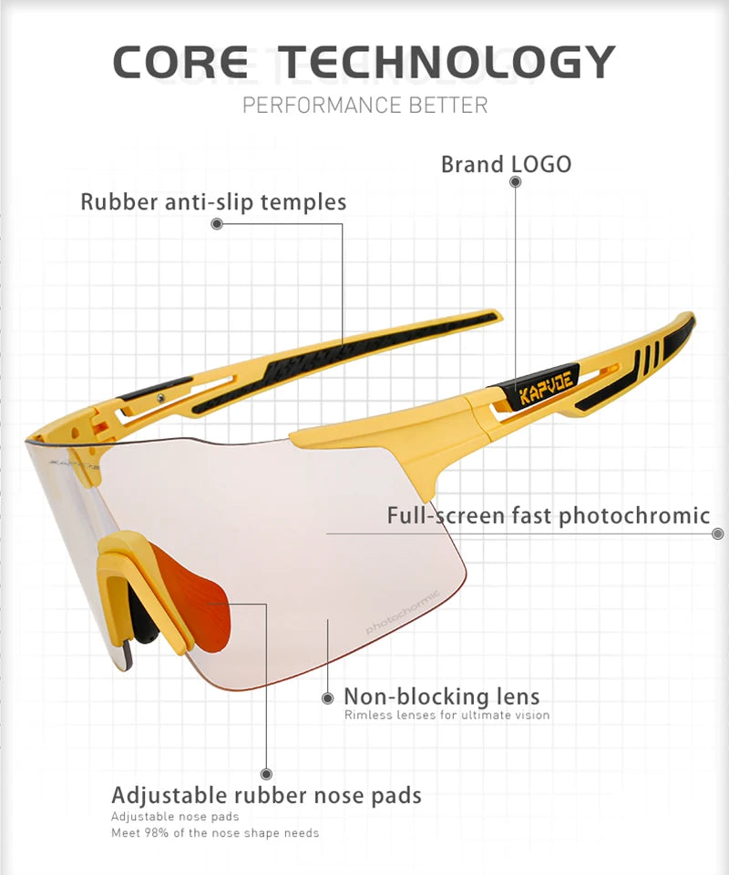 Kapvoe 2026 Photochromic Cycling Sunglasses Rimless Men Running Outdoor Sports Bike Glasses MTB Glasses Eyewear Bicycle Goggles