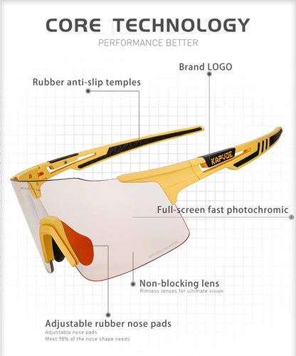 Kapvoe 2026 Photochromic Cycling Sunglasses Rimless Men Running Outdoor Sports Bike Glasses MTB Glasses Eyewear Bicycle Goggles
