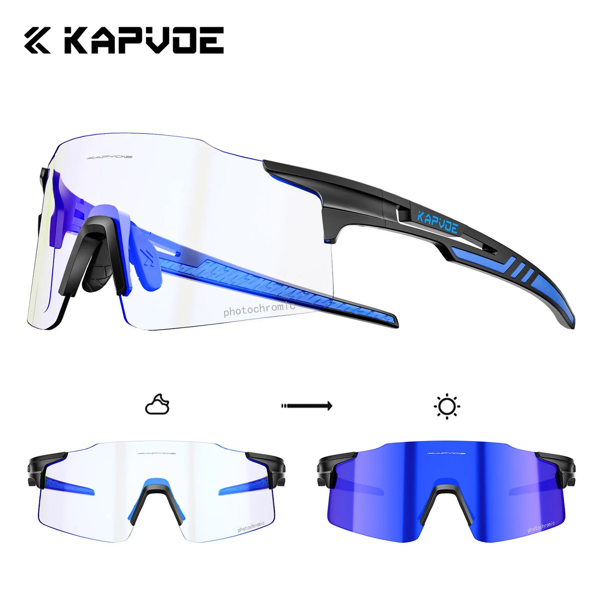 Kapvoe 2026 Photochromic Cycling Sunglasses Rimless Men Running Outdoor Sports Bike Glasses MTB Glasses Eyewear Bicycle Goggles