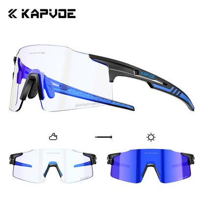 Kapvoe 2026 Photochromic Cycling Sunglasses Rimless Men Running Outdoor Sports Bike Glasses MTB Glasses Eyewear Bicycle Goggles