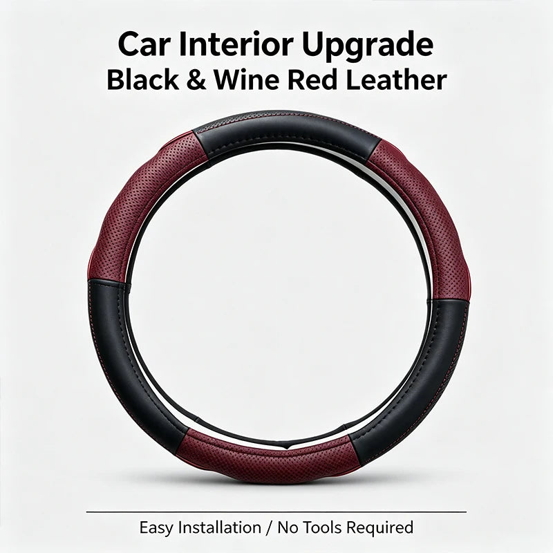 Car Steering Wheel Cover – Black Stitching, 38cm Round Outer Diameter, Anti-Slip & Wear-Resistant, Comfortable Grip