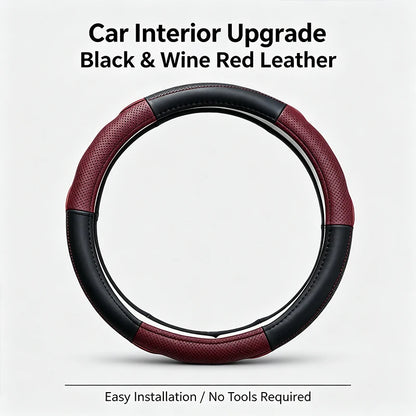 Car Steering Wheel Cover – Black Stitching, 38cm Round Outer Diameter, Anti-Slip & Wear-Resistant, Comfortable Grip