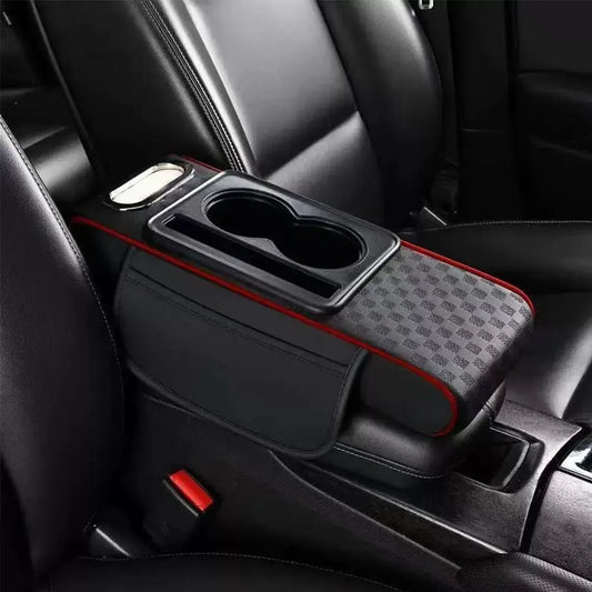 Car Center Console Height Increasing Armrest Cushion Multifunctional PU Leather Armrest Pad with Cup Holder Tissue Box Universal