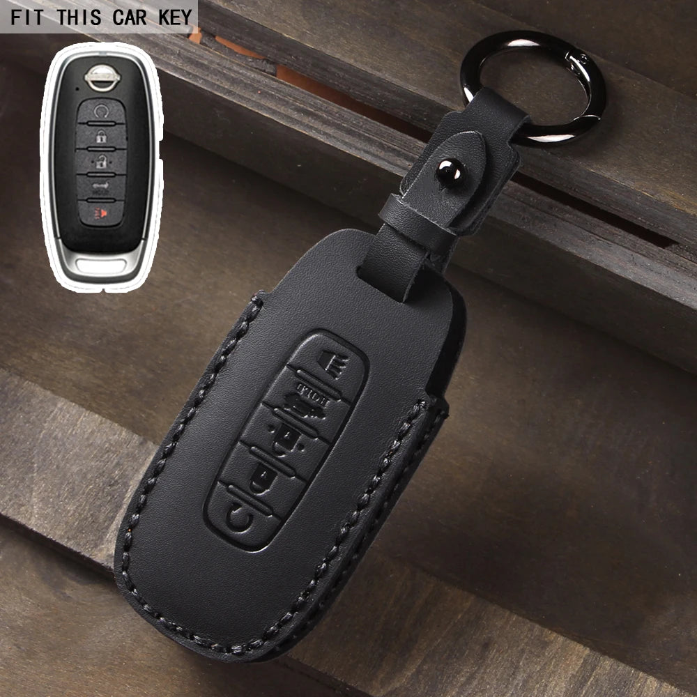 Leather Car Key Case Cover for Nissan Juke 2023 X-trail T33 Qasqhai J12 2022 Ariya Altima Teana2 3 4 5 Buttons