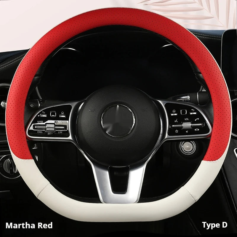 Steering Wheel Cover Breathable Non Slip Nappa Leather All Season Universal For Car Interior Wear Resistant Protective Cover