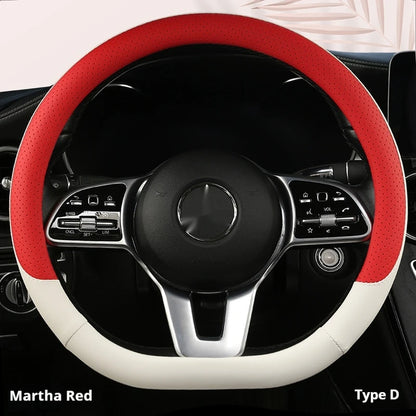 Steering Wheel Cover Breathable Non Slip Nappa Leather All Season Universal For Car Interior Wear Resistant Protective Cover