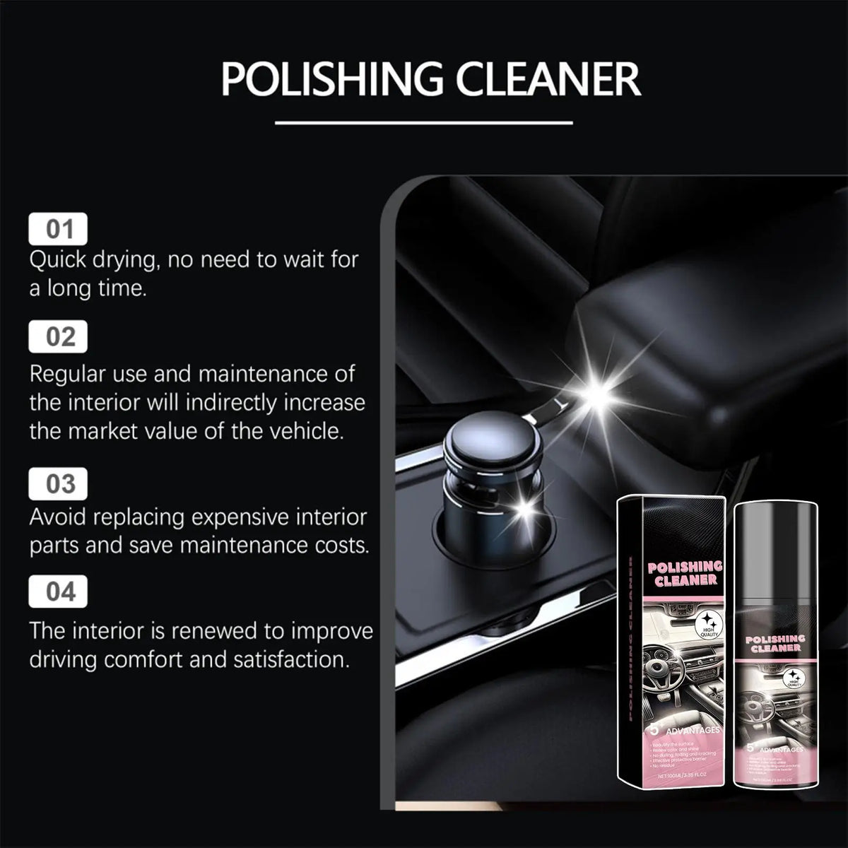 Car Interior Polish & Cleaner Spray 100ml All-Purpose Detailer for Dashboard Leather Plastic Restores Shine & Protects Care Kit