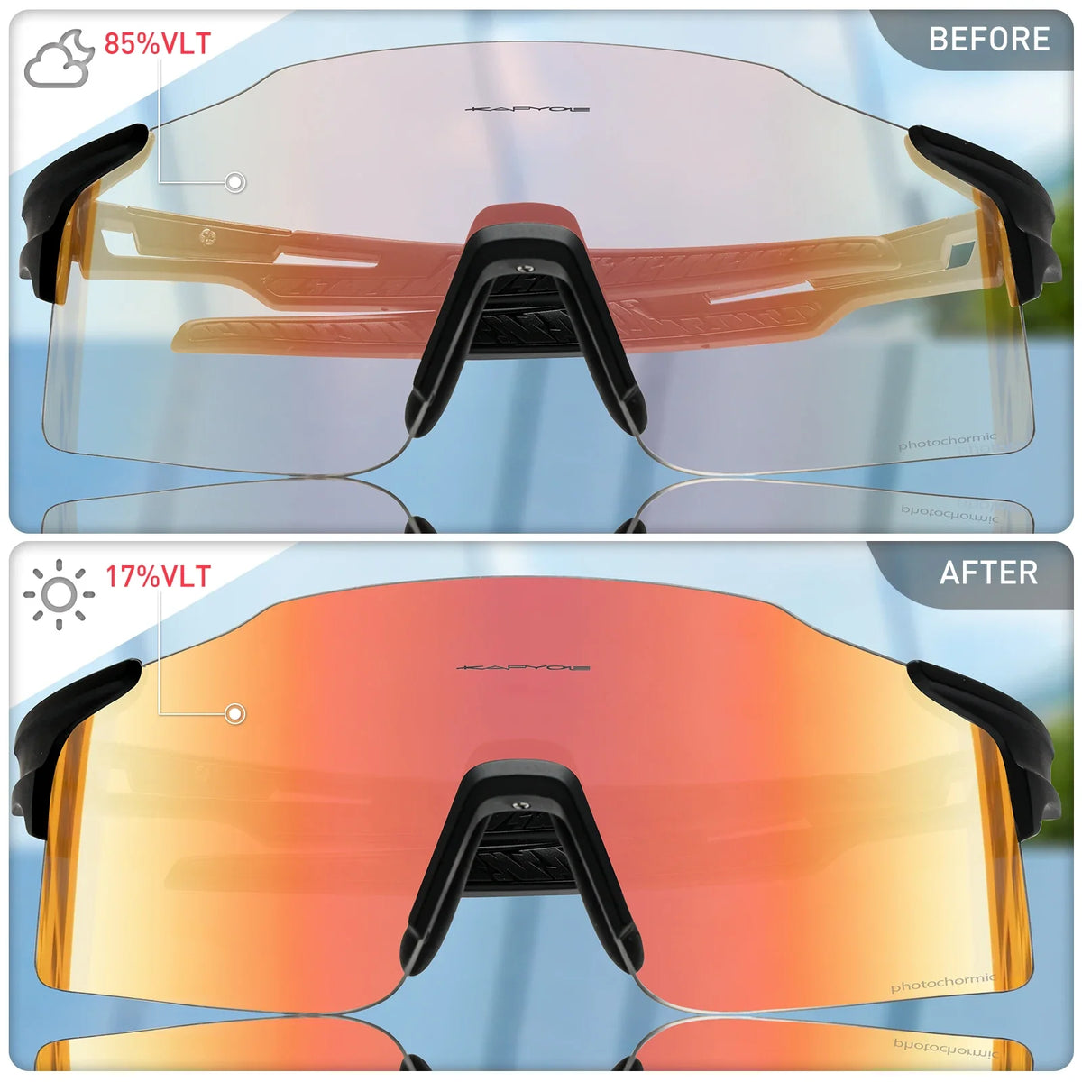 Kapvoe 2026 Photochromic Cycling Sunglasses Rimless Men Running Outdoor Sports Bike Glasses MTB Glasses Eyewear Bicycle Goggles