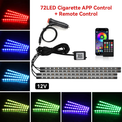 Car Interior Ambient Light Kit RGB LED Foot Strip Light Music Sync with App Remote Music Control Cig/USB Auto Decorative Lamps
