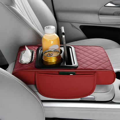 Portable Center Console Armrest Cushion Leather With Cup Holder Tissue Box Car Armrest Pillow Multifunctional Parts & Accessorie