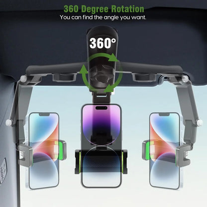 Car Phone Holder - 1080 Multifunction Sun Visor Universal 360 Rotating Cell Phone  Mobile Mount for Vehicle Rear View Mirror