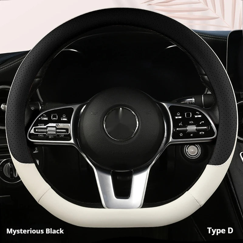 Steering Wheel Cover Breathable Non Slip Nappa Leather All Season Universal For Car Interior Wear Resistant Protective Cover
