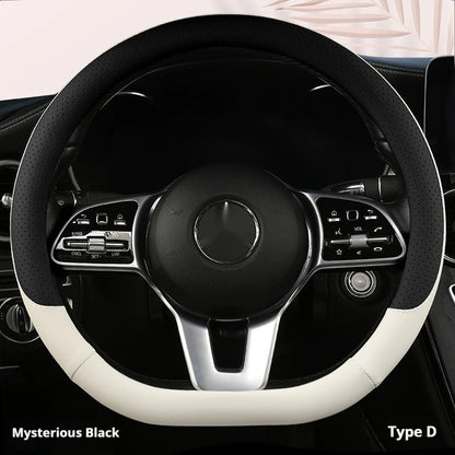 Steering Wheel Cover Breathable Non Slip Nappa Leather All Season Universal For Car Interior Wear Resistant Protective Cover