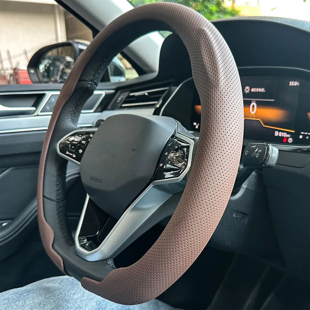 Leather D cut Auto Steering Wheel Cover Ultra-Thin Breathable Non-Slip D Shape Sport Car Steering Wheel Protector Accessories