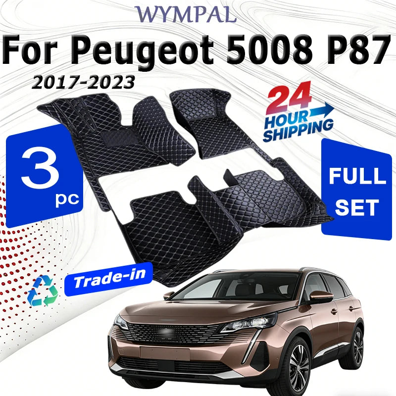 Car Mats Floor For Peugeot 5008 P87 2017~2023 7seat Luxury Leather Mat Car Floor Mats Universal Waterproof Cocho Car Accessories