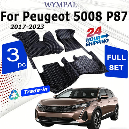Car Mats Floor For Peugeot 5008 P87 2017~2023 7seat Luxury Leather Mat Car Floor Mats Universal Waterproof Cocho Car Accessories