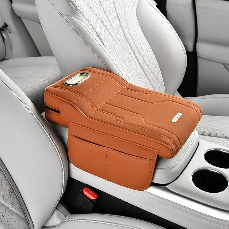 ✔Car Armrest Cushion with Tissue Box & Storage Pocket - Memory Foam Arm Rest Pad for Universal Vehicle Center Console