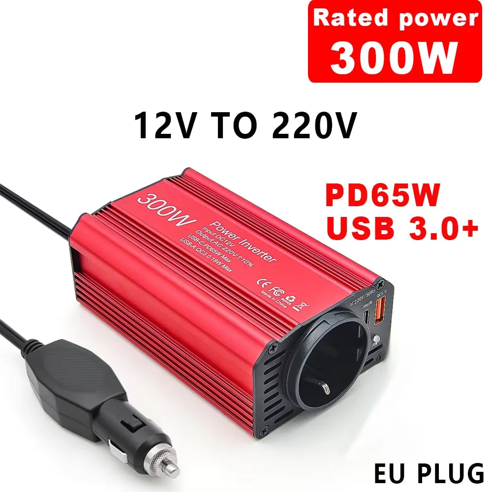 300W 150W Car Inverter Converter DC12V to AC 220V Voltage Transfer Converter Charging Adapter EU Socket Fast Charging PD65W USB