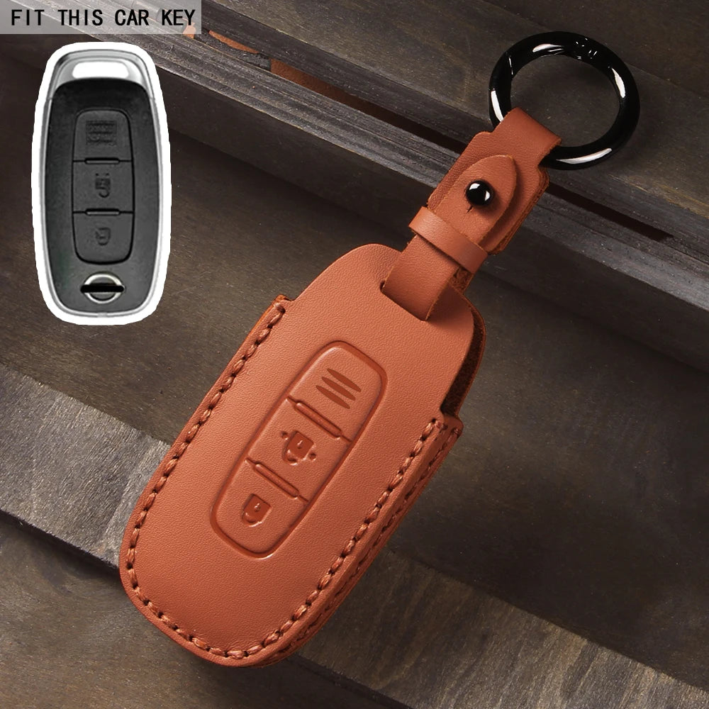 Leather Car Key Case Cover for Nissan Juke 2023 X-trail T33 Qasqhai J12 2022 Ariya Altima Teana2 3 4 5 Buttons