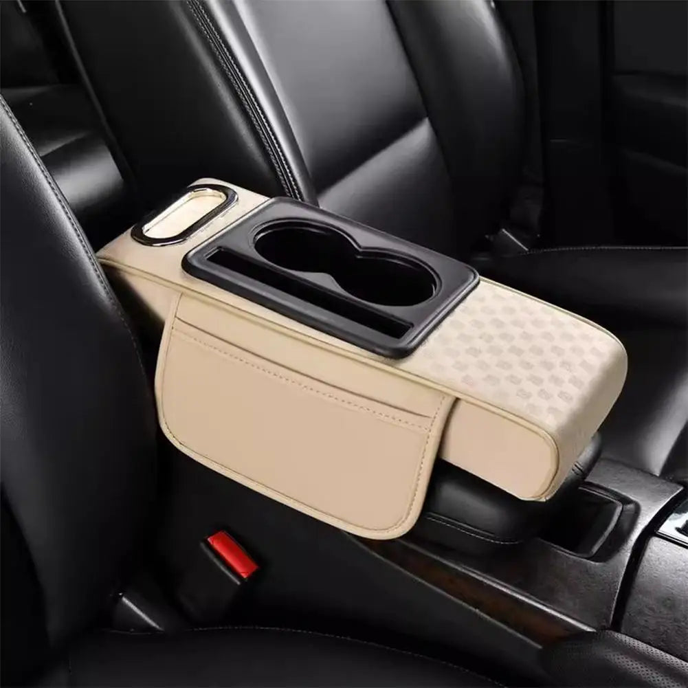 Car Center Console Height Increasing Armrest Cushion Holder with Pad PU Armrest Universal Tissue Box Multifunctional Cup Le V2Y7