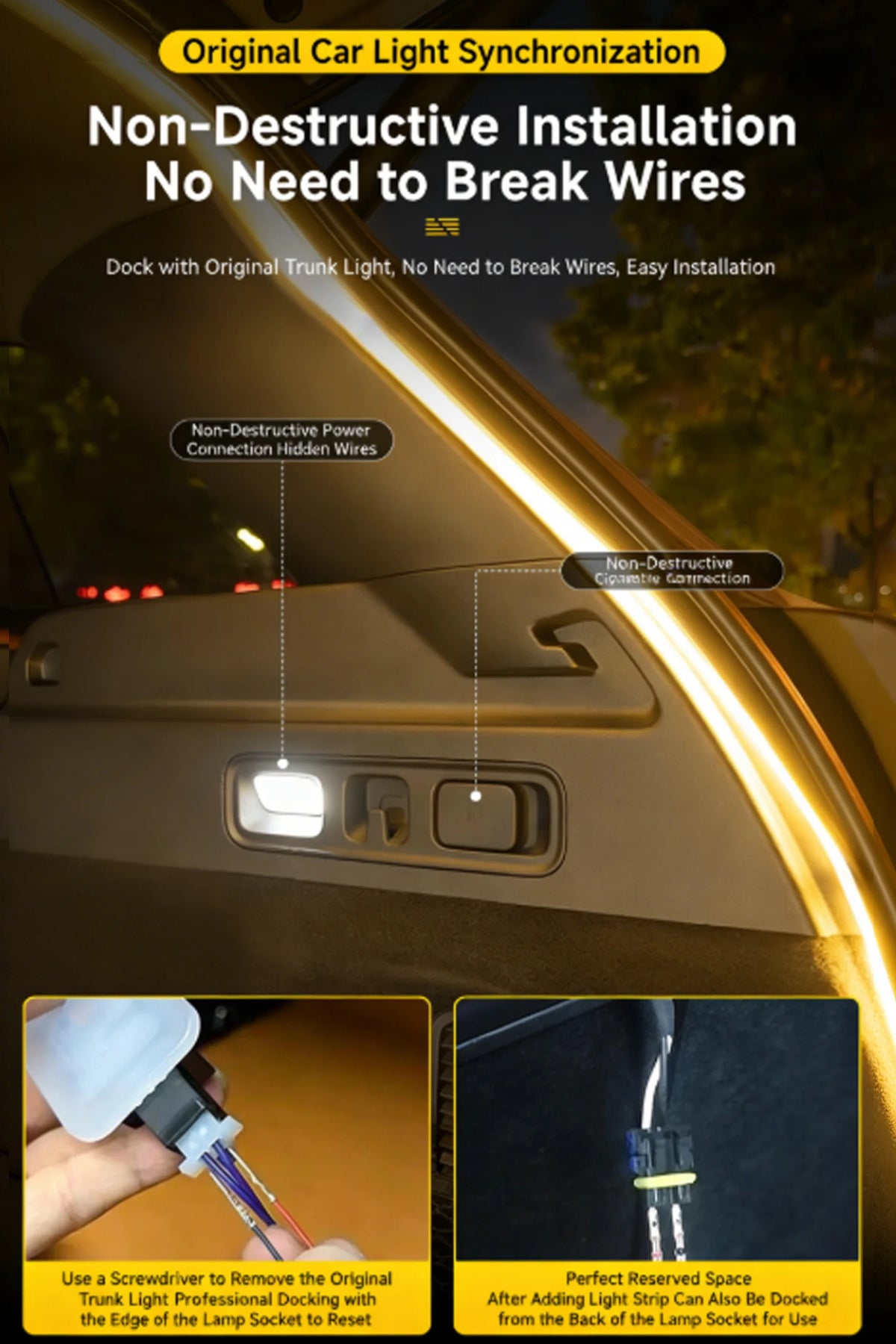 12V Car Trunk LED Strip High-Brightness 2/4M Interior Decoration Wiring Automatic Sensing Tailgate Light Strip Easy Installation