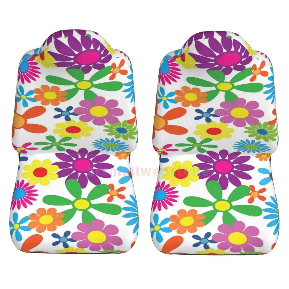 Hippie Flowers Car Seat Cover 2PCS Front Car Seat Cover Seat Anti Fouling Protective Cover Cute Car Accessories