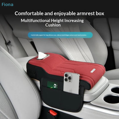 ✔Car Armrest Cushion with Tissue Box & Storage Pocket - Memory Foam Arm Rest Pad for Universal Vehicle Center Console