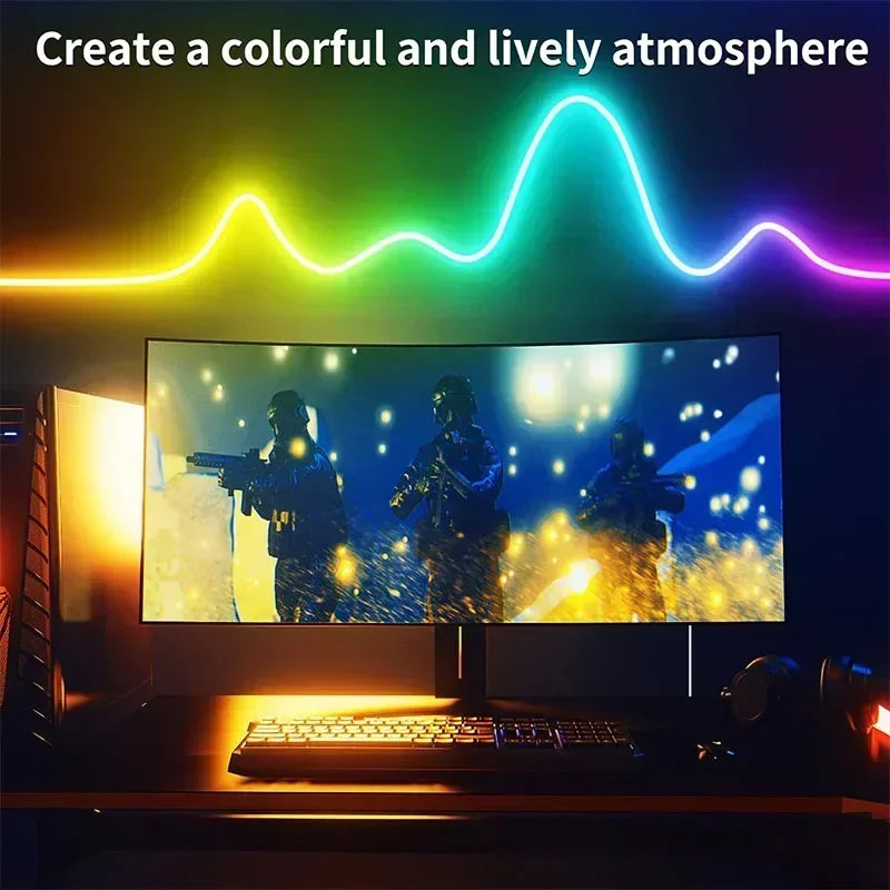 RGB Flexible LED Strip Lights USB Neon Rope Lights Remote App Control Music Sync Color Change Gaming Room Party Decor DIY Design